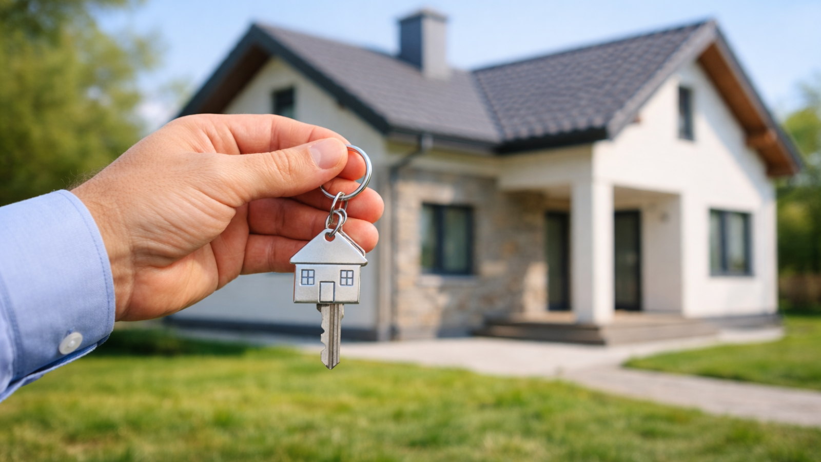 En la imagen se ve una llave en mano con una casa finalizada de fondo