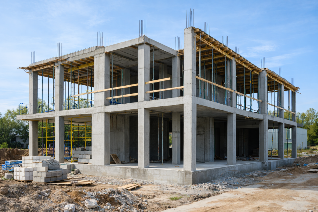 En la imagen se ve una construccion llave en mano en proceso de construccion