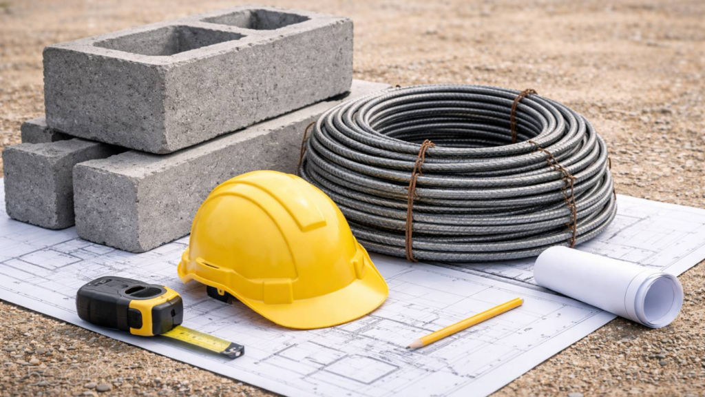 En la imagen se ven los materiales que se usa para el hormigón armado