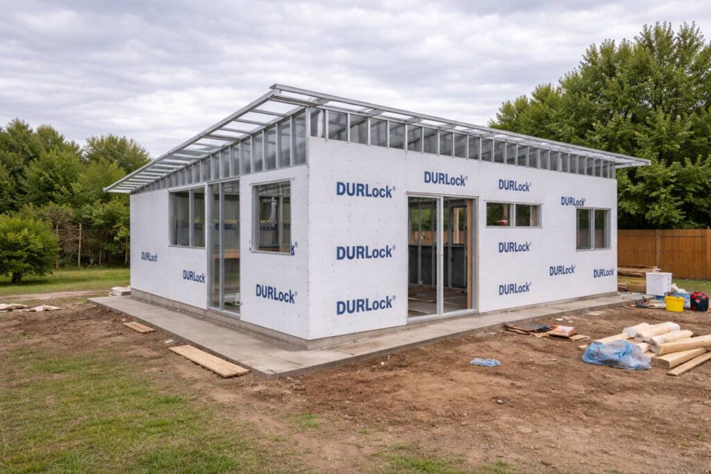 En la imagen se ve una construccion de durlock en proceso