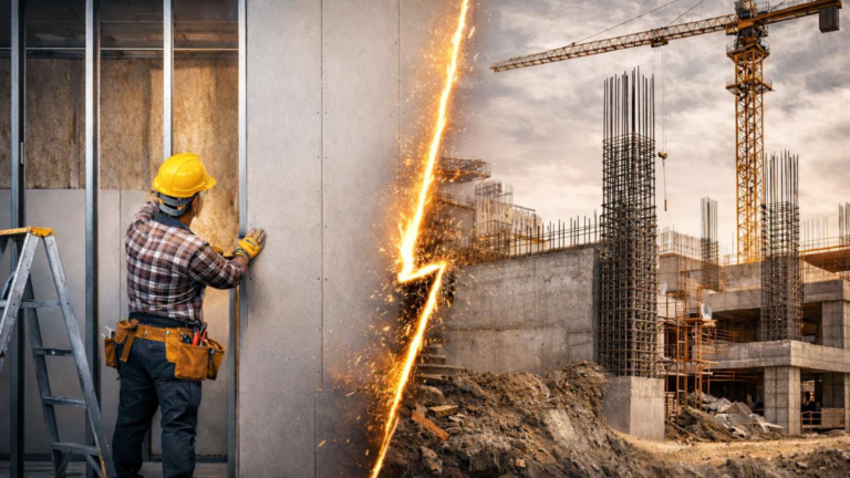 En la imagen se ve una comparacion entre construccion en seco y hormigon armado